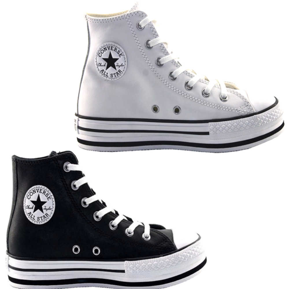 converse piel gris niño