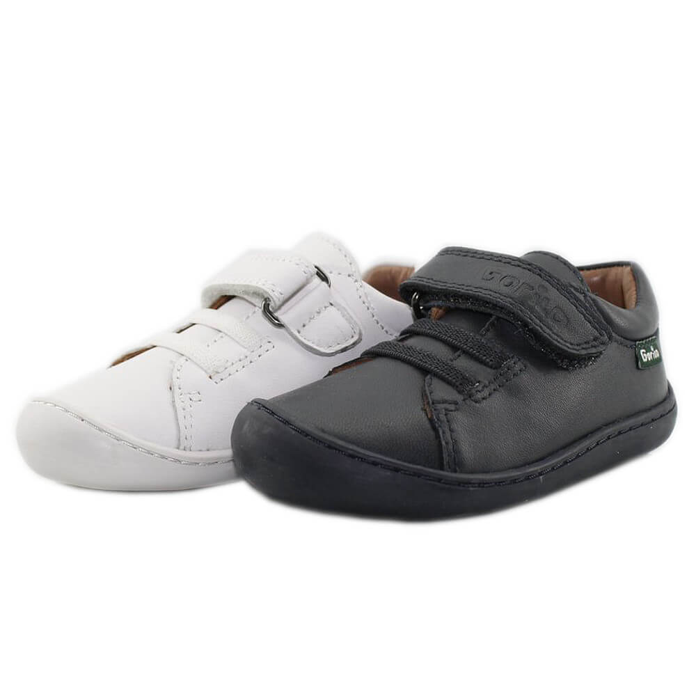 Gorila Deportiva Barefoot Piel Natural Blanca y Azul Marino